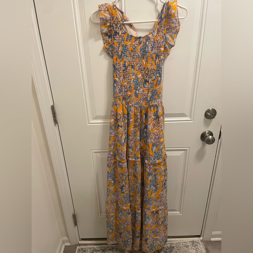 Melloday - Women’s Orange and Blue Floral Maxi Dress